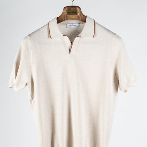 Gran Sasso Beige Skipper Rice Stitch Knit Polo 5