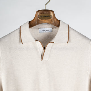 Gran Sasso Beige Skipper Rice Stitch Knit Polo 6