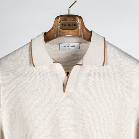 Gran Sasso Beige Skipper Rice Stitch Knit Polo 6