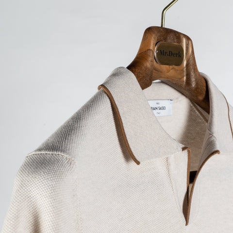 Gran Sasso Beige Skipper Rice Stitch Knit Polo 3