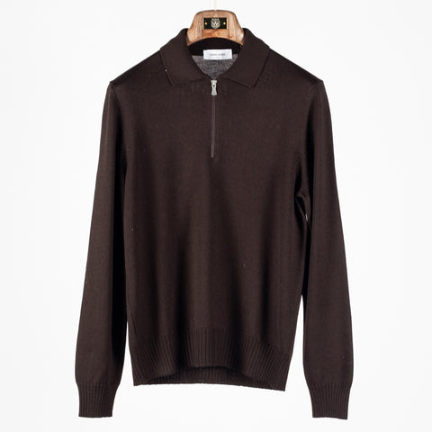 Gran Sasso Brown 23105 Quarter-Zip Knit Polo 1