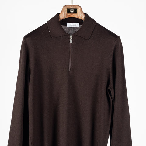 Gran Sasso Brown 23105 Quarter-Zip Knit Polo 6