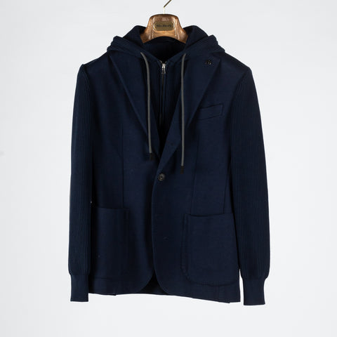 Gran Sasso Navy Hooded Knit Blazer 1