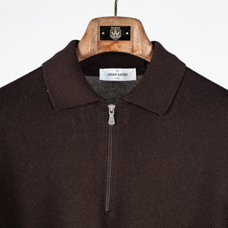 Gran Sasso Brown 23105 Quarter-Zip Knit Polo 7