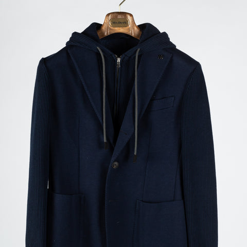 Gran Sasso Navy Hooded Knit Blazer 6