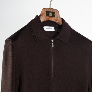 Gran Sasso Brown 23105 Quarter-Zip Knit Polo 3