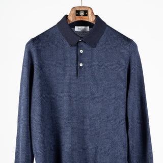 Gran Sasso Navy 57108 Prince of Wales Long Sleeve Knit Polo 6