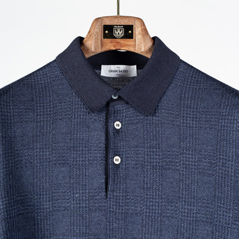 Gran Sasso Navy 57108 Prince of Wales Long Sleeve Knit Polo 7