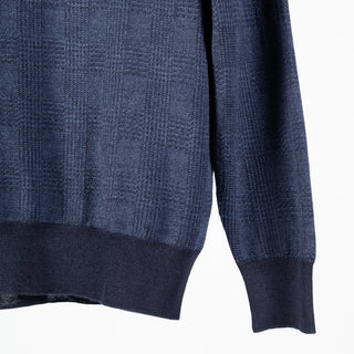 Gran Sasso Navy 57108 Prince of Wales Long Sleeve Knit Polo 4