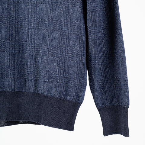 Gran Sasso Navy 57108 Prince of Wales Long Sleeve Knit Polo 4