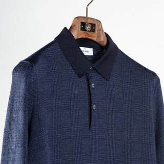 Gran Sasso Navy 57108 Prince of Wales Long Sleeve Knit Polo 3