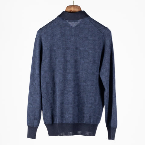 Gran Sasso Navy 57108 Prince of Wales Long Sleeve Knit Polo 5