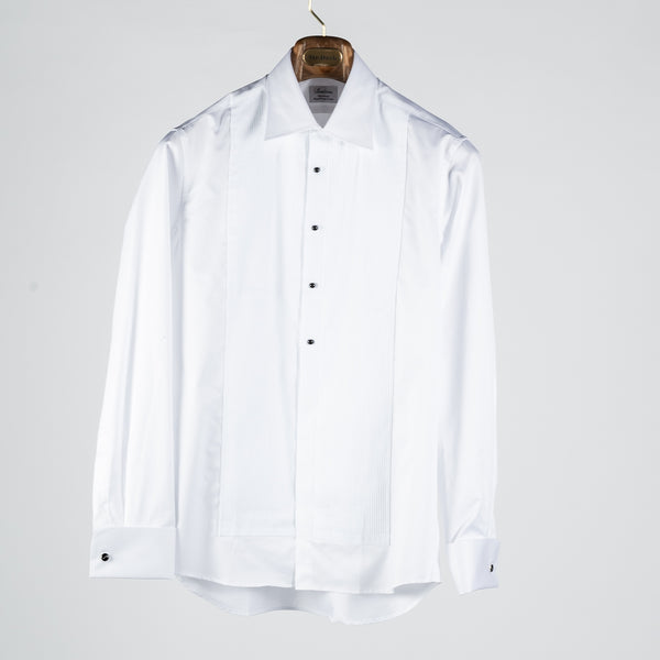 White Pleated Tuxedo Dress Shirt w/ French Cuff