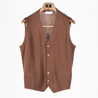 Gran Sasso Brown Textured Single-Breasted Wool Waistcoat 1