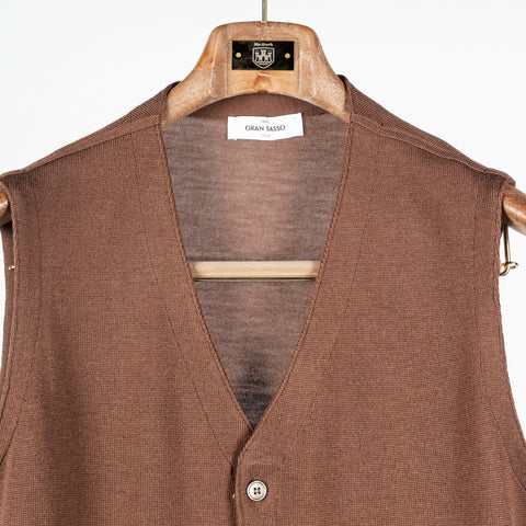 Gran Sasso Brown Textured Single-Breasted Wool Waistcoat 6