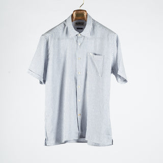Barbour Navy & White Striped Deerpark Summer Shirt - Linen, Denim, Leather, Tailored Fit