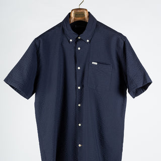 Barbour Navy Longhall Seersucker Performance Short Sleeve Button-Down Shirt 5