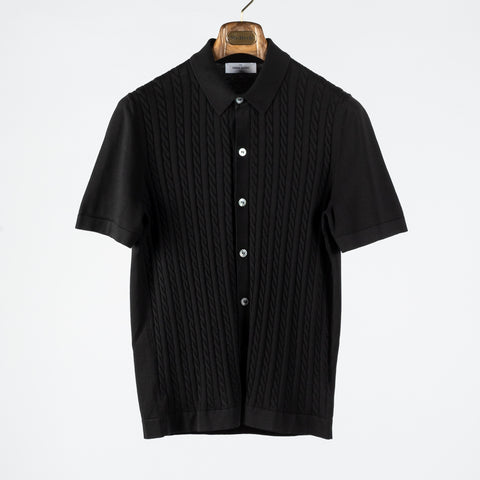 Gran Sasso Black Cable & Ribbed Knit Polo 1