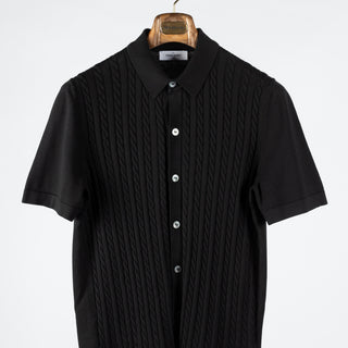 Gran Sasso Black Cable & Ribbed Knit Polo 5