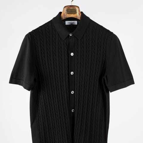 Gran Sasso Black Cable & Ribbed Knit Polo 5