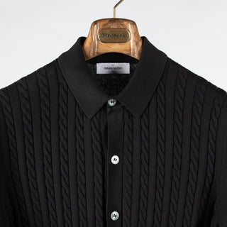 Gran Sasso Black Cable & Ribbed Knit Polo 6