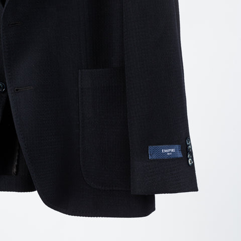 Empire Navy Waffle Texture Blazer - Wool, Stretch, Made In Canada - Back View