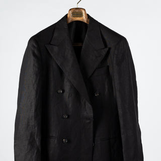 J Mueser Black Irish Linen Double Breasted Suit 6