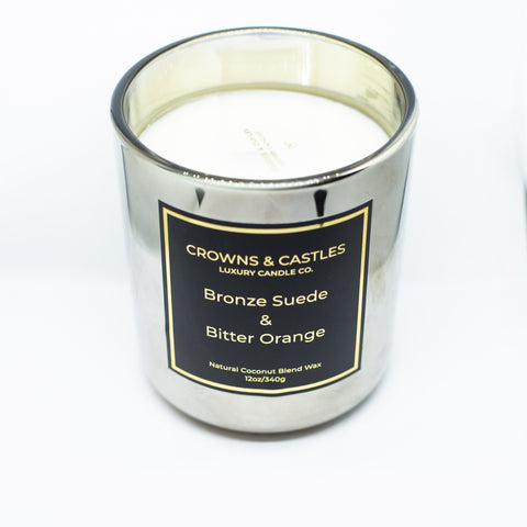 Crowns & Castles Candle Co. Bronze Suede and Bitter Orange 12oz Candle 2