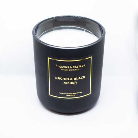 Crowns & Castles Candle Co. Orchid & Black Amber 12oz Candle 2