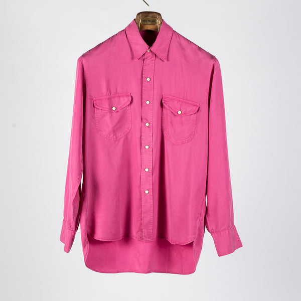 Flamingo Pink Tencel Gabardine Pearlsnap Shirt