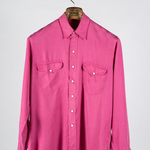 Wythe Flamingo Pink Tencel Gabardine Pearlsnap Shirt 6