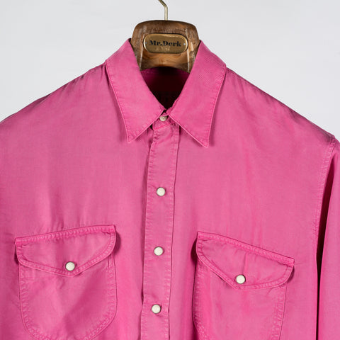 Wythe Flamingo Pink Tencel Gabardine Pearlsnap Shirt 7