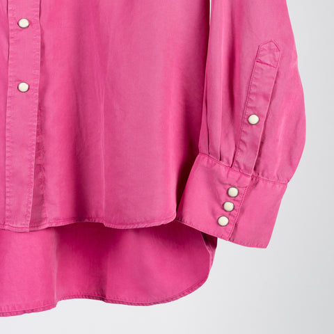 Wythe Flamingo Pink Tencel Gabardine Pearlsnap Shirt 4