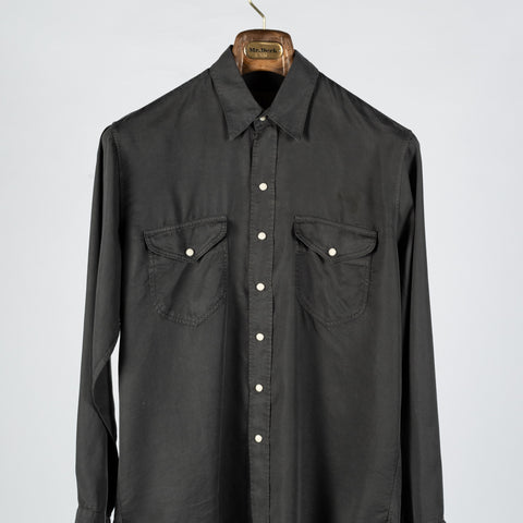 Wythe Faded Black Tencel Gabardine Pearlsnap Shirt 6