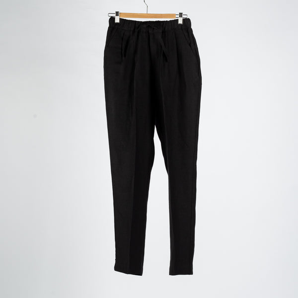 Black T005 Linen Drawstring Trouser