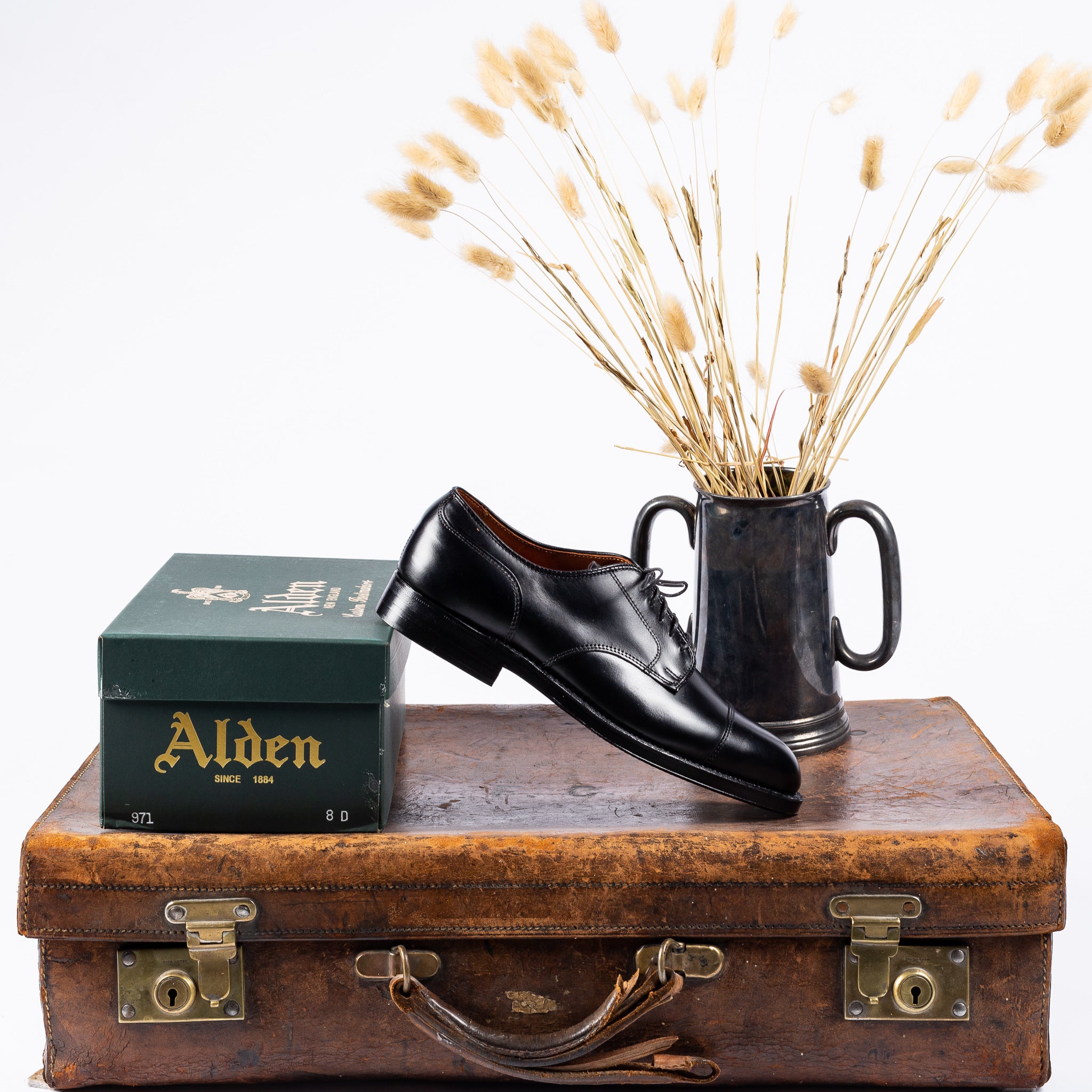 Alden 971 robe droite Tip Blucher chaussures noir peau de veau taille 10  B/D fab