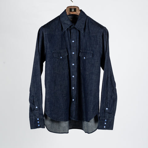Wythe Rinsed Indigo Denim Pearlsnap Shirt 1