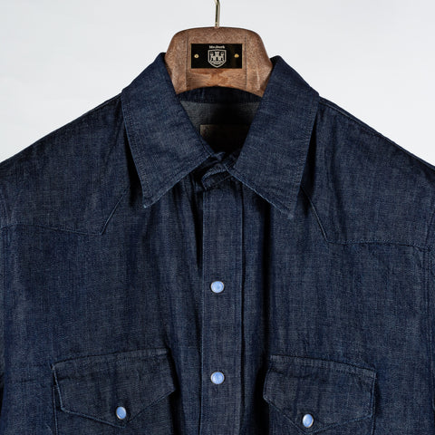Wythe Rinsed Indigo Denim Pearlsnap Shirt 7