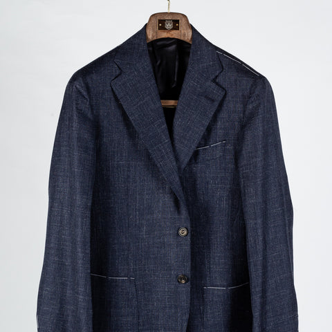 J Mueser Navy Cashmere-Wool Textured Blazer 6