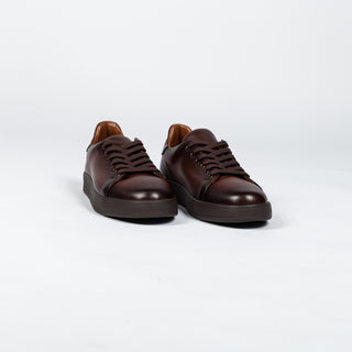 Dr.Mod Chocolate Brown Leather Sneaker - White, Denim, Leather, Italian, Knit - Detail View
