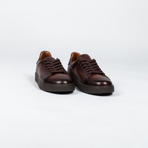 Dr.Mod Chocolate Brown Leather Sneaker - White, Denim, Leather, Italian, Knit - Detail View