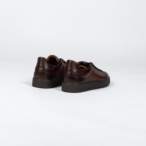 Dr.Mod Chocolate Brown Leather Sneaker - White, Denim, Leather, Italian, Knit - Alternate View