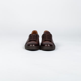 Dr.Mod Chocolate Brown Leather Sneaker - White, Denim, Leather, Italian, Knit - Back View