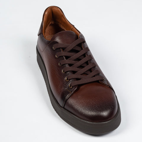 Dr.Mod Chocolate Brown Leather Sneaker - White, Denim, Leather, Italian, Knit - View 5