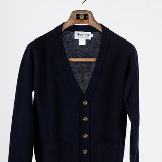 Harley Of Scotland Navy Lambswool Knit Cardigan - Wool, Denim, Scottish, Made In Scotland - View 6