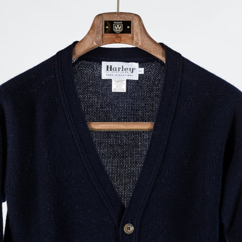 Harley Of Scotland Navy Lambswool Knit Cardigan - Wool, Denim, Scottish, Made In Scotland - View 7