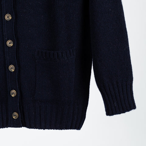Harley Of Scotland Navy Lambswool Knit Cardigan - Wool, Denim, Scottish, Made In Scotland - Back View