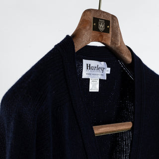 Harley Of Scotland Navy Lambswool Knit Cardigan - Wool, Denim, Scottish, Made In Scotland - Detail View