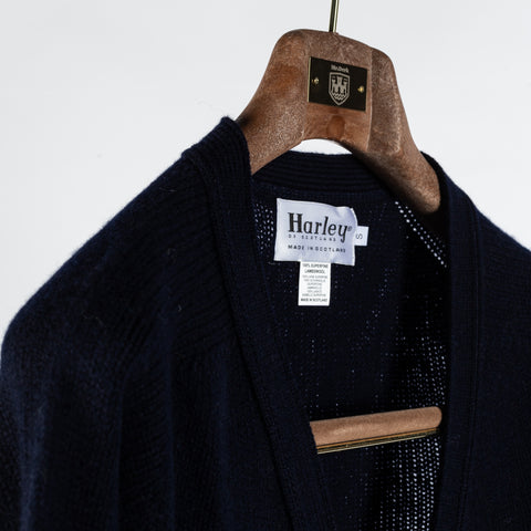 Harley Of Scotland Navy Lambswool Knit Cardigan - Wool, Denim, Scottish, Made In Scotland - Detail View