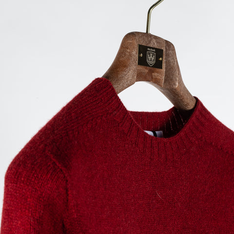 Harley Of Scotland Russet Red Lambswool Crewneck Sweater - Wool, Knit, Made In Scotland - Detail View